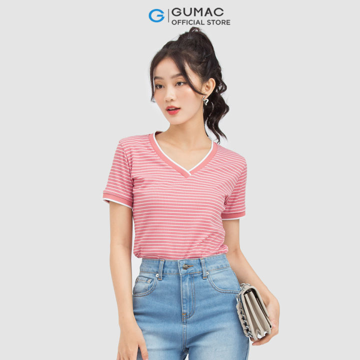 Áo thun nữ GUMAC ATC06020 gân phối bo