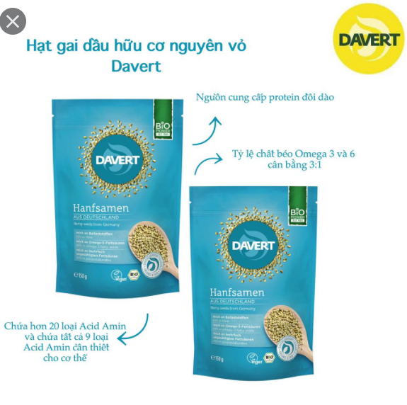 Hạt gai dầu hữu cơ tách vỏ Davert (150g)