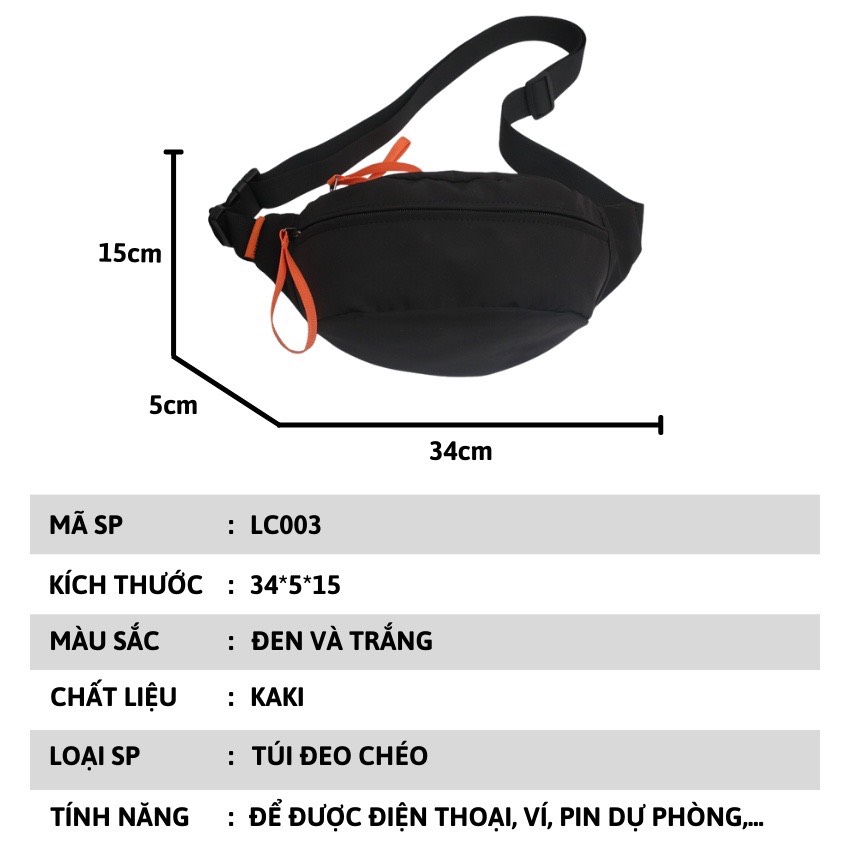 Túi đeo chéo 3 ngăn phong cách basic, túi bao tử canvas đeo ngực cá tính