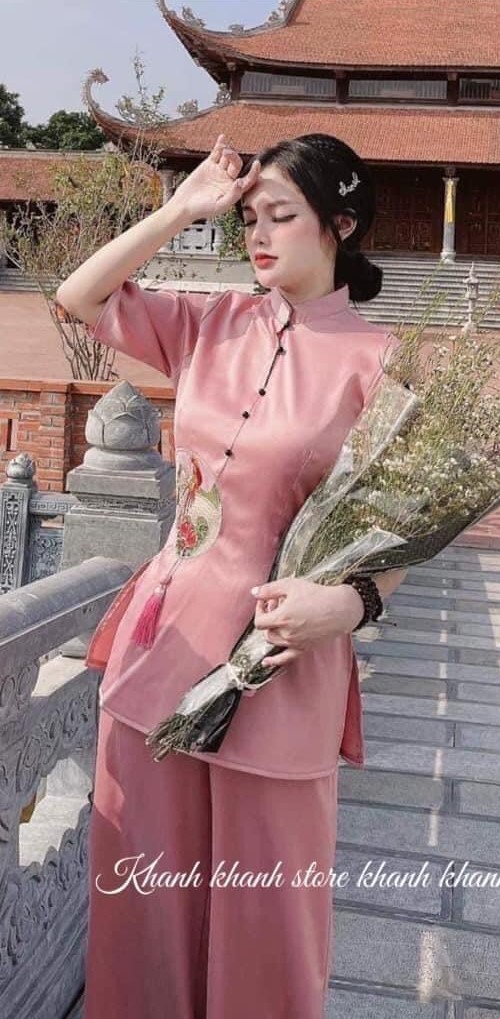 Set Đồ Đi Chùa Thêu Chất Vải Lụa Cao Cấp L10
