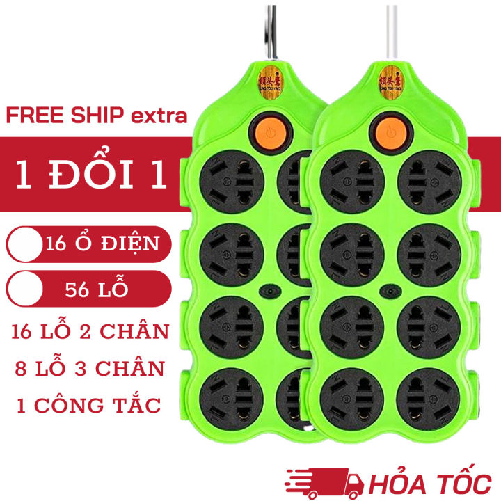 Ổ điện xanh 24 ổ cắm mẫu mới 2023, ổ cắm điện chống giật đa năng