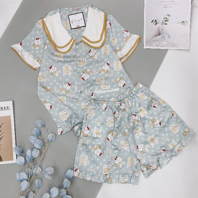 Bộ Pyjama Đùi Cộc Tay LỤA SATIN Nhiều Mẫu