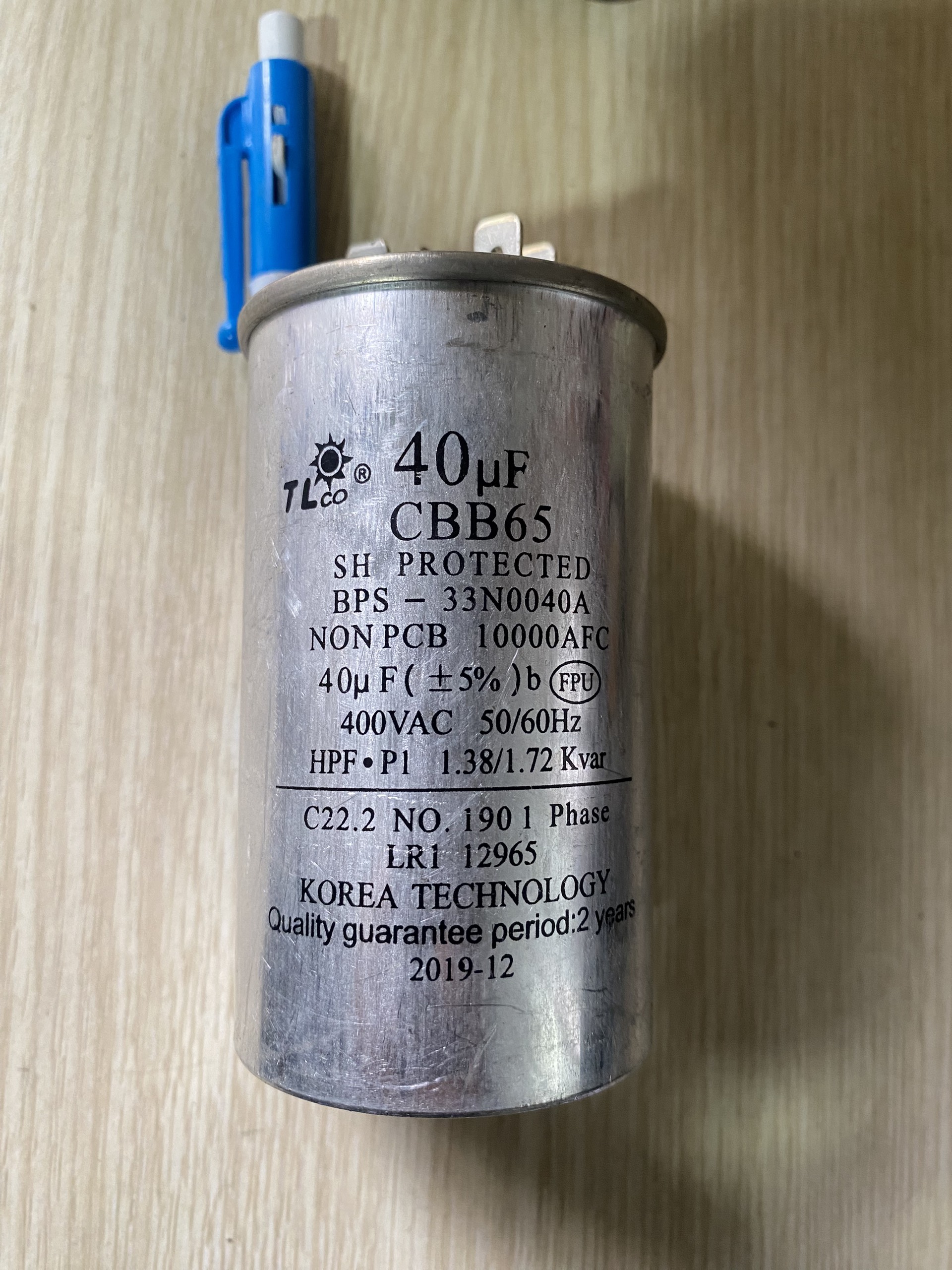 Tụ 40uF bằng nhôm, Tặng kèm rắt cắm vào Tụ