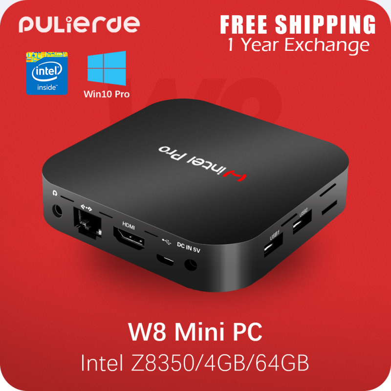W8 Mini PC Windows 10 Pro Intel x5-Z8350 4GB + 64GB eMMC HTPC 2.4G / 5G WiFi Máy tính mini không quạt Bluetooth HDMI Đầu ra Pulierde