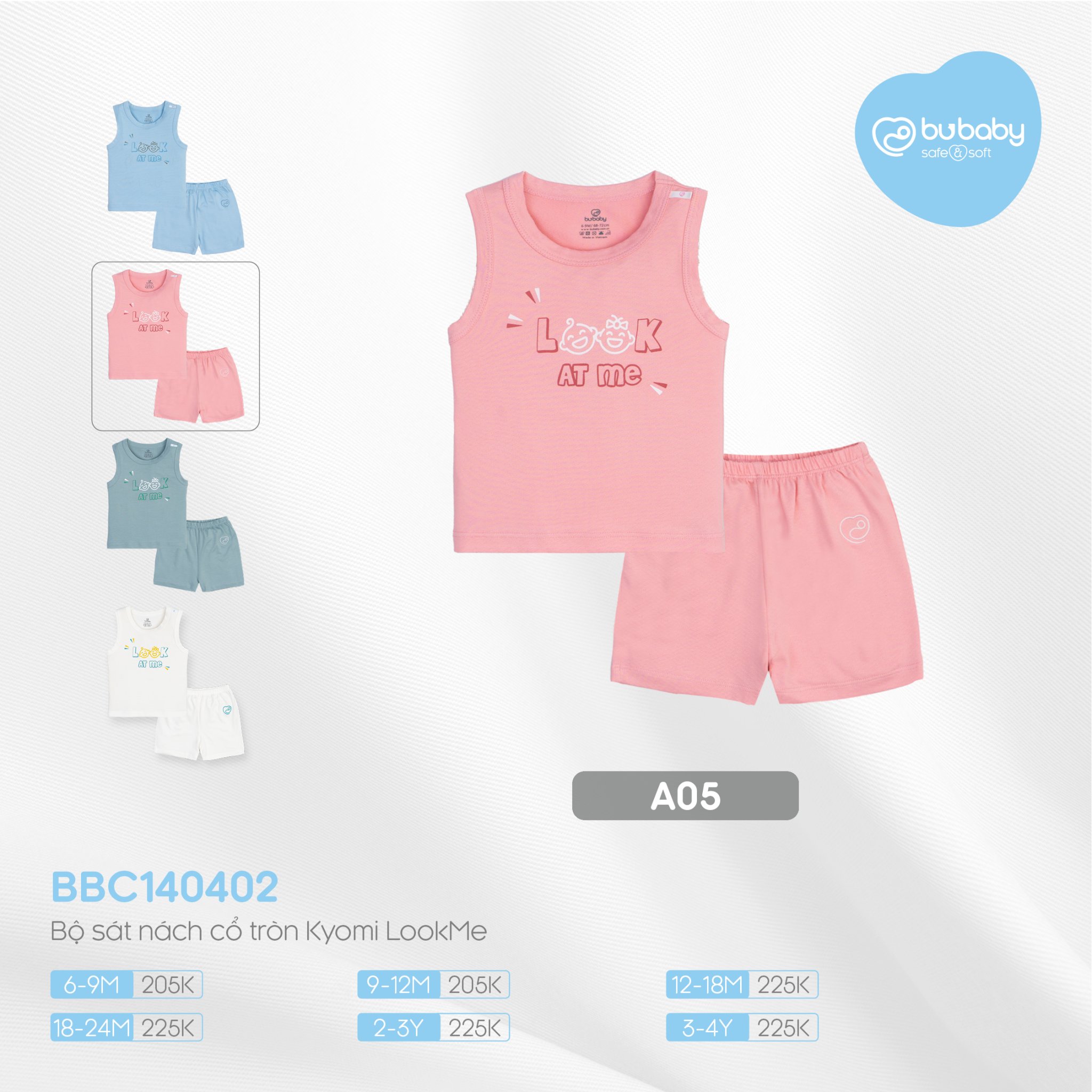 Bộ quần áo sát nách cổ tròn - Kyomi LookMe BU Baby - Bubaby Bình Dương