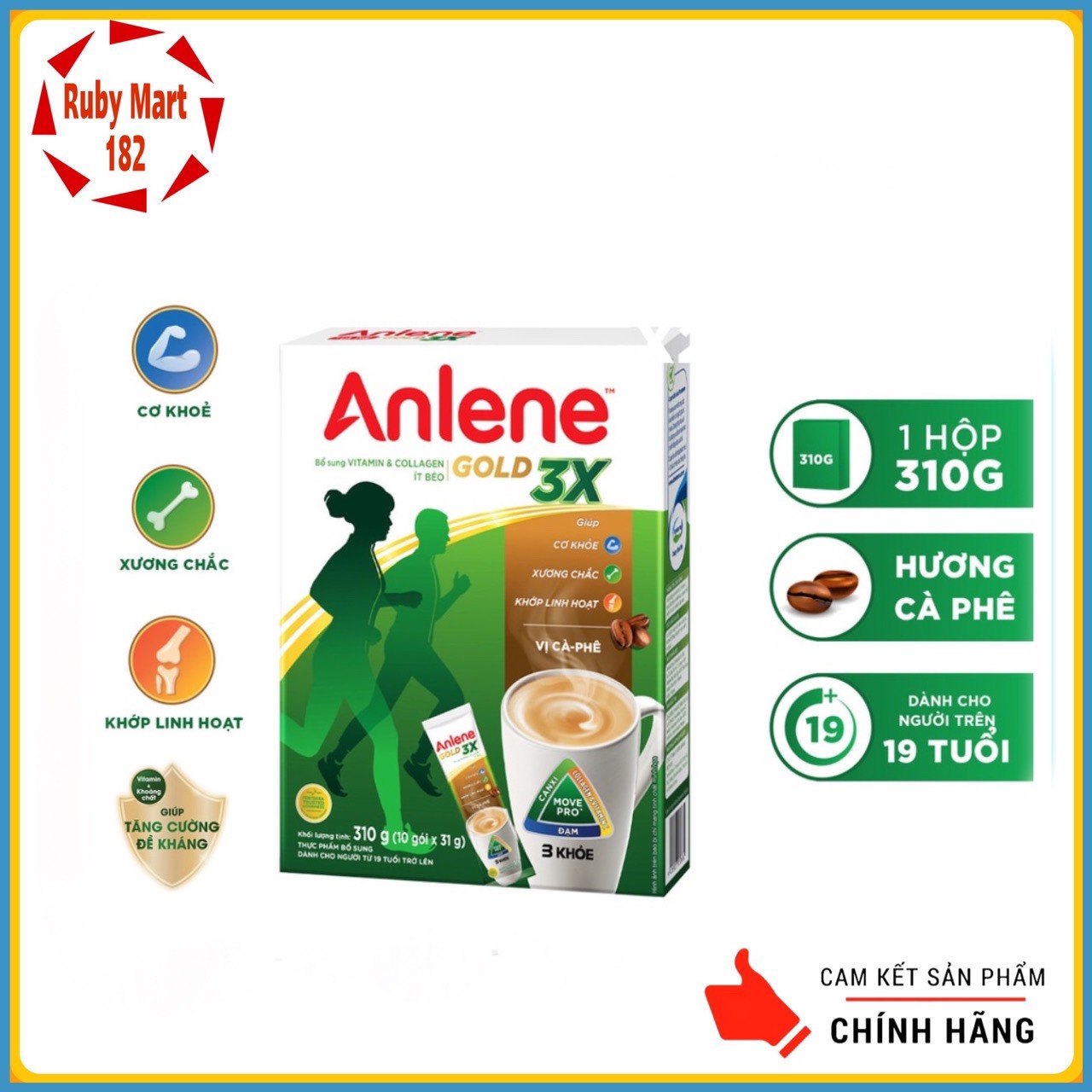 [Date 10.2023] Sữa Bột Anlene Gold 3X Vị Cà Phê 10x31g