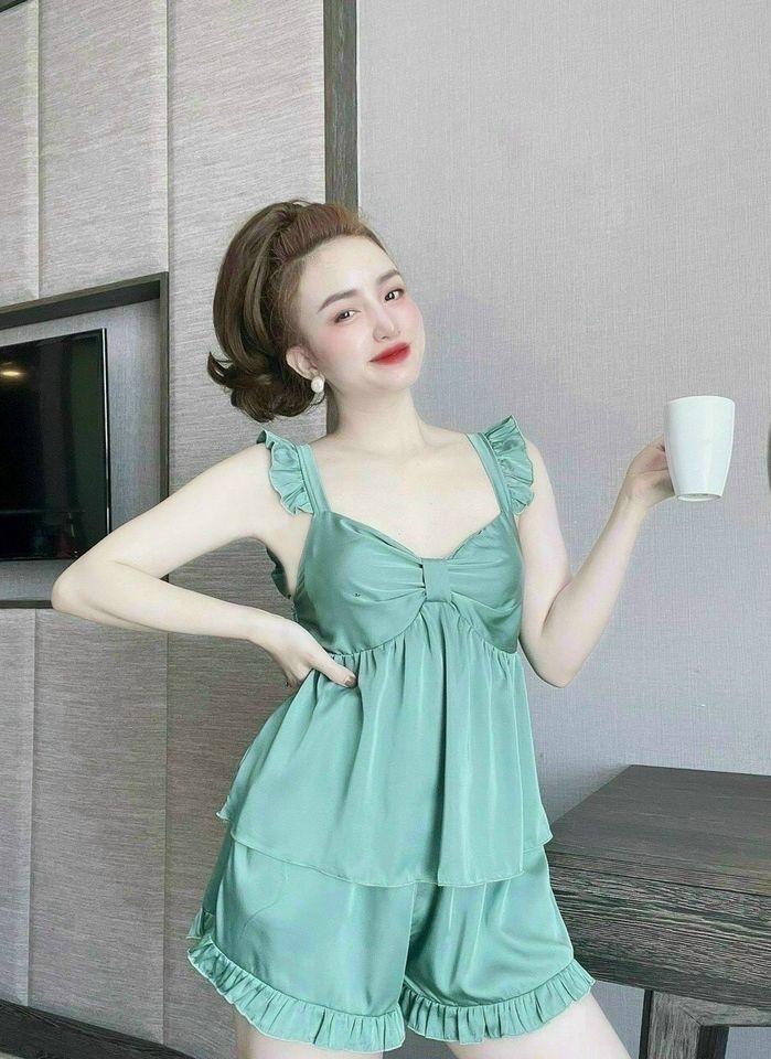 Set pijama nữ lụa xước cao cấp bộ đồ ngủ mặc nhà tay dài dễ thương mềm mịn- cn143