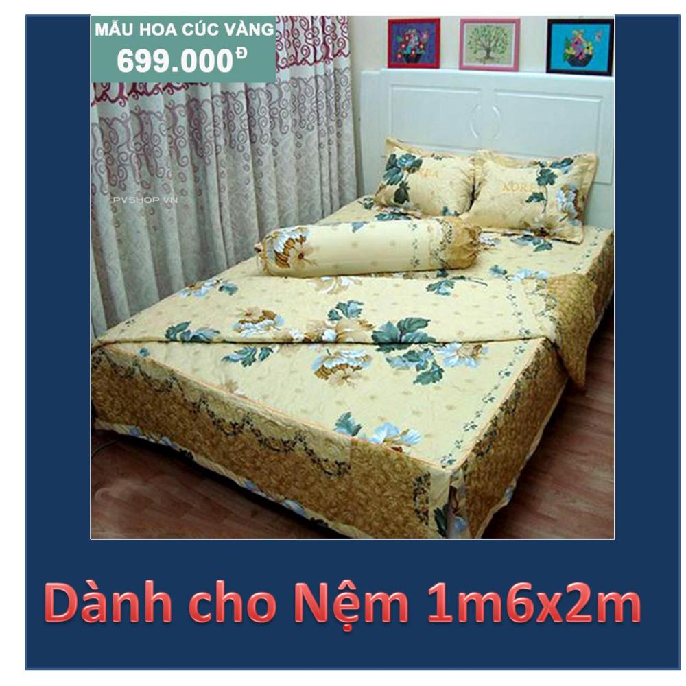 Bộ chăn ga gối bọc  Hoa Dây Vàng