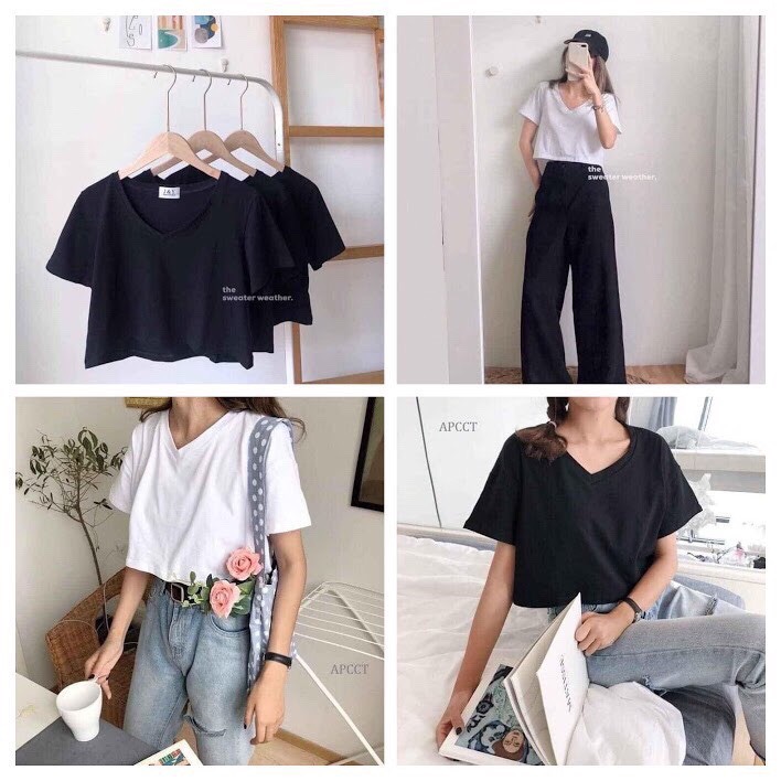 Áo croptop cổ tim basic dễ thương mặc tôn dáng cá tính