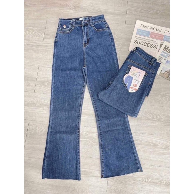 Quần jean nữ ống loe bass chất bò co dãn mạnh lưng cao che khuyết điểm, form dài thời trang mới PINKY79SHOP D759