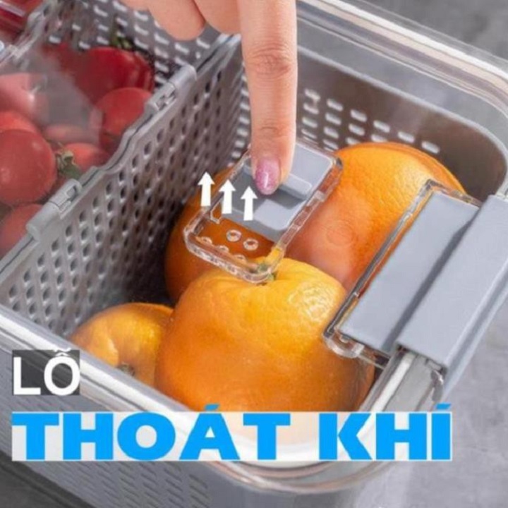 Hộp Đựng Thực Phẩm Tủ Lạnh 2 Lớp Có Khóa Thoát Khí, Dễ Dàng Bảo Quản Rau Củ, Siêu Tiện Dụng