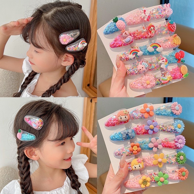 Set 5 kẹp tóc kim tuyến nhiều màu lấp lánh dễ thương cho bé