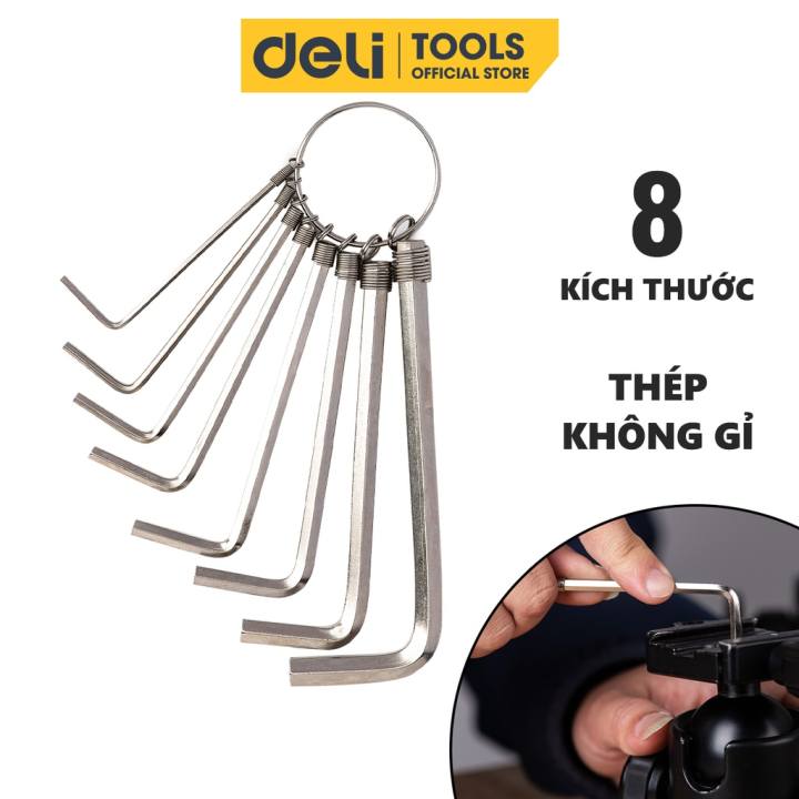 Bộ Khóa Lục Giác Chữ L Đầu Bằng Deli Cao Cấp Chính Hãng - Kích Thước 1,5 - 10mm - Có Móc Khóa Tiện Dụng - EDL3080