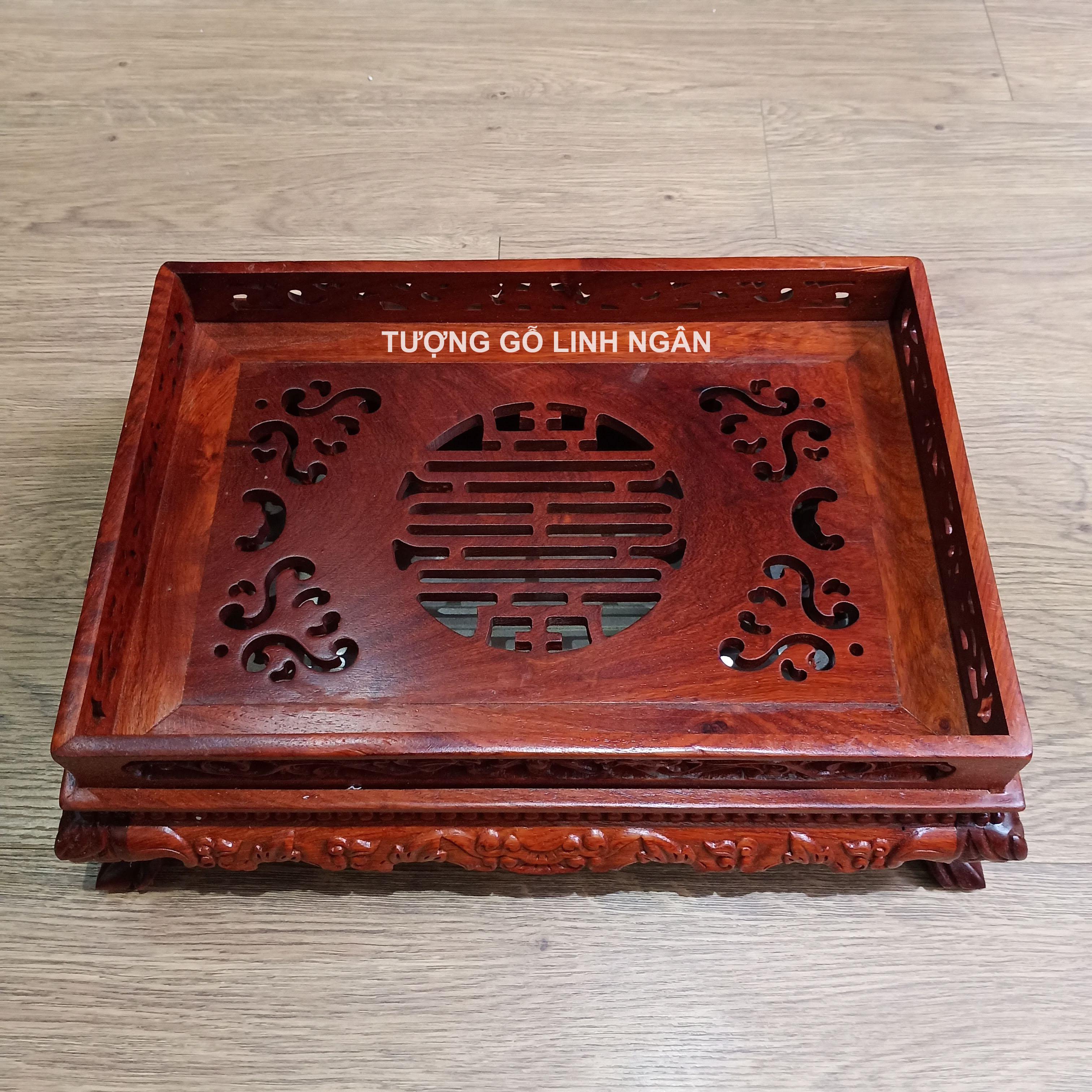 Khay trà trạm thọ gỗ hương (Cao 12 ngang 37 sâu 27 cm)
