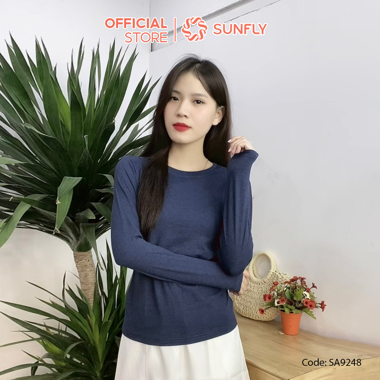 Áo Nữ Thun Giữ Nhiệt SUNFLY Cổ Tròn SA9248