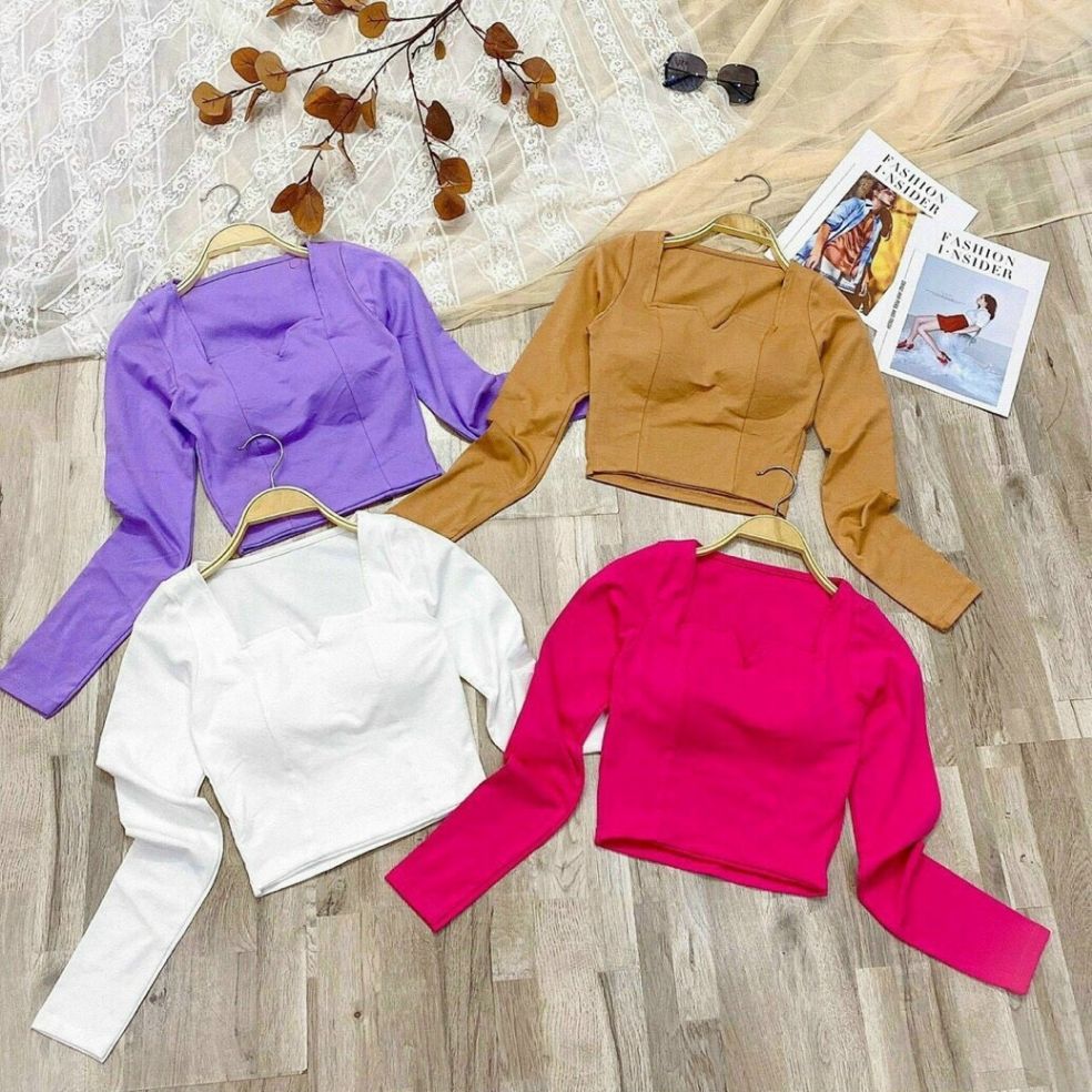Áo thun croptop,áo tay dài form 50kg,áo thun croptop cổ tròn,áo thun kiểu thun gân ,áo thun kiểu đẹp giá rẻ