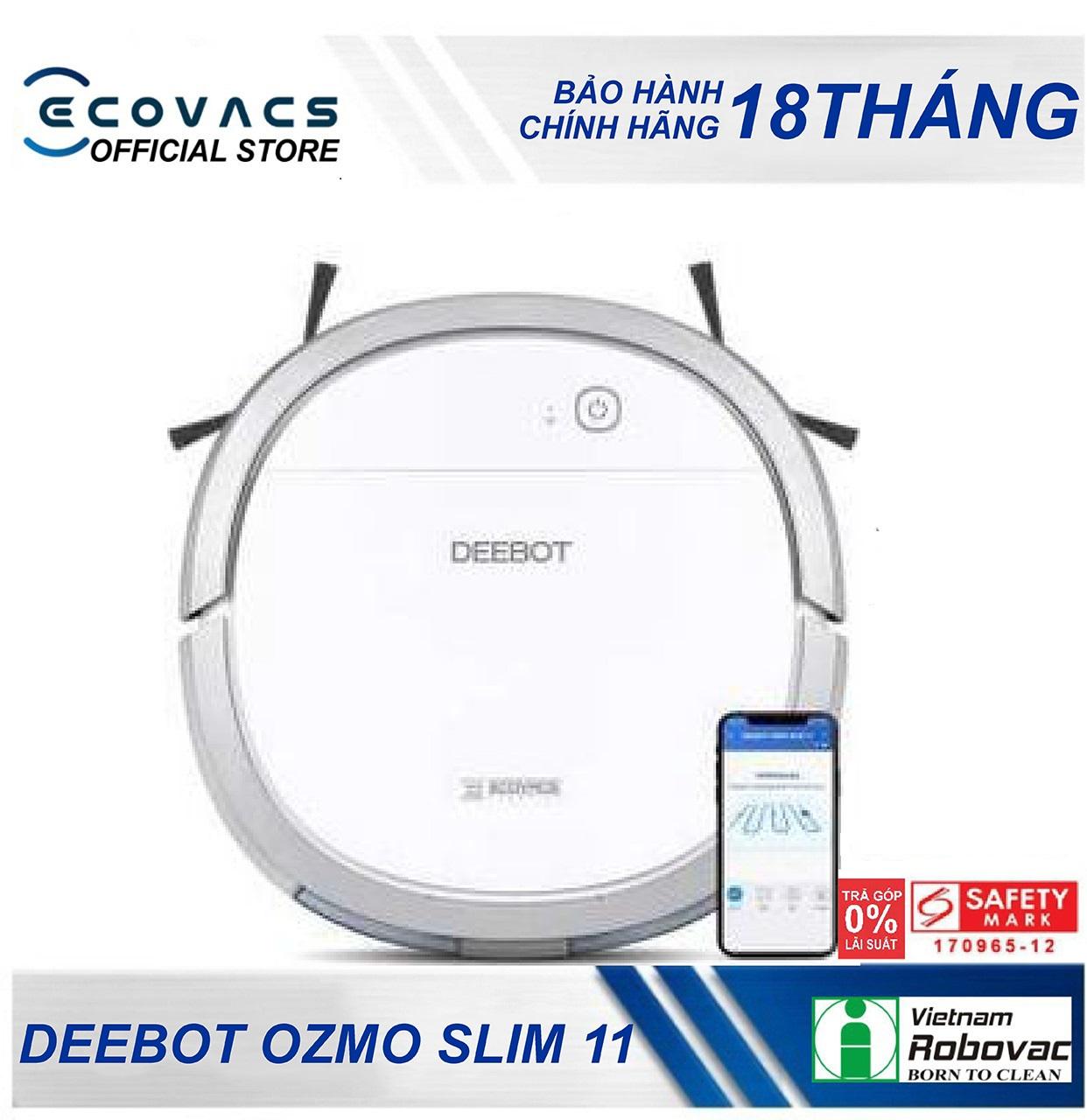 Robot hút bụi Ecovacs Deebot Ozmo Slim 11 - Hút & lau nhà 2 trong 1 - hệ thống giao thông thông minh OZMO - đường di chuyển làm sạch thông minh - Điều khiển thông qua App EcoVacs - Hàng chính hãng