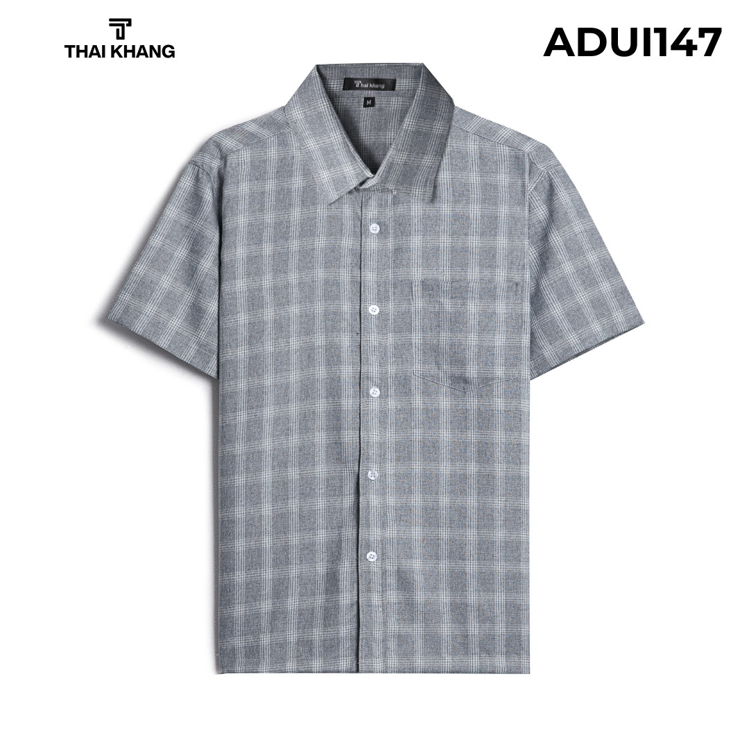 Áo sơ mi nam trung niên vải đũi caro mềm siêu mát do Thái Khang đặt riêng loại áo sơ mi nam ngắn tay form rộng ADUI14