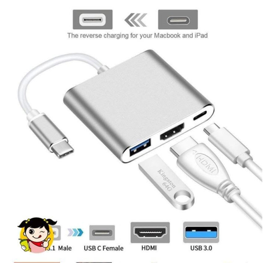 Cáp chuyển USB Type C sang HDMI và USB 3.0 cao cấp