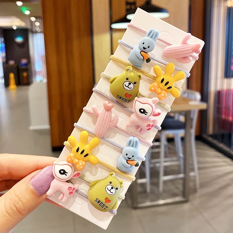 Set 10 Chun Buộc Tóc Gấu Thỏ Hoa Cho Bé