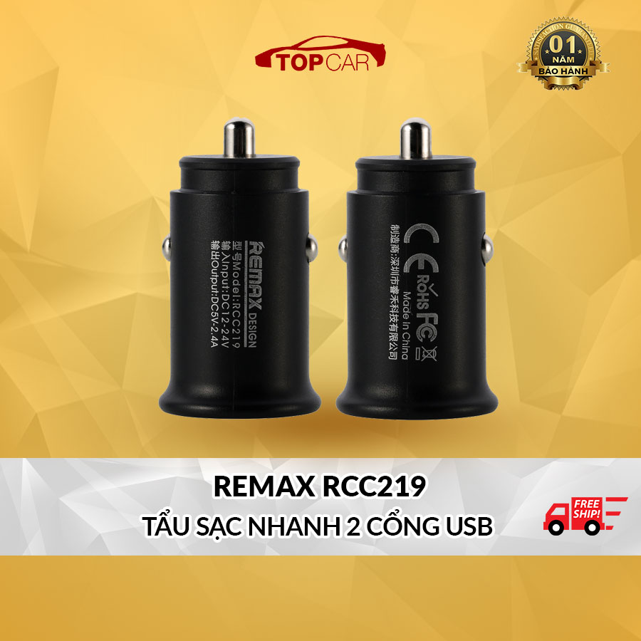 ⚡️HÀNG CHÍNH HÃNG REMAX⚡️Tẩu Sạc Cho Xe Hơi, xe SH, VISSON, AB...  2 Cổng USB REMAX RCC219 2.4A
