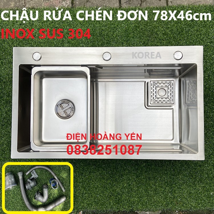 Chậu Rửa Chén 1 Hố 78x46 Inox 304 Cao Cấp KOREA