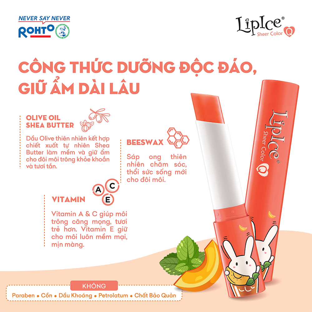 Son LipIce Sheer Color Q phiên bản Thỏ 7 màu 2.4g (Trà đào)