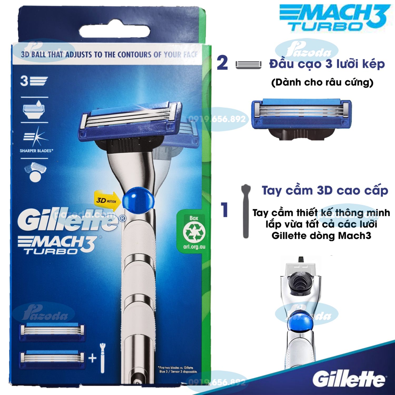 Dao cạo râu 3 lưỡi Gillette Mach 3 /Sensitive /Turbo 3D