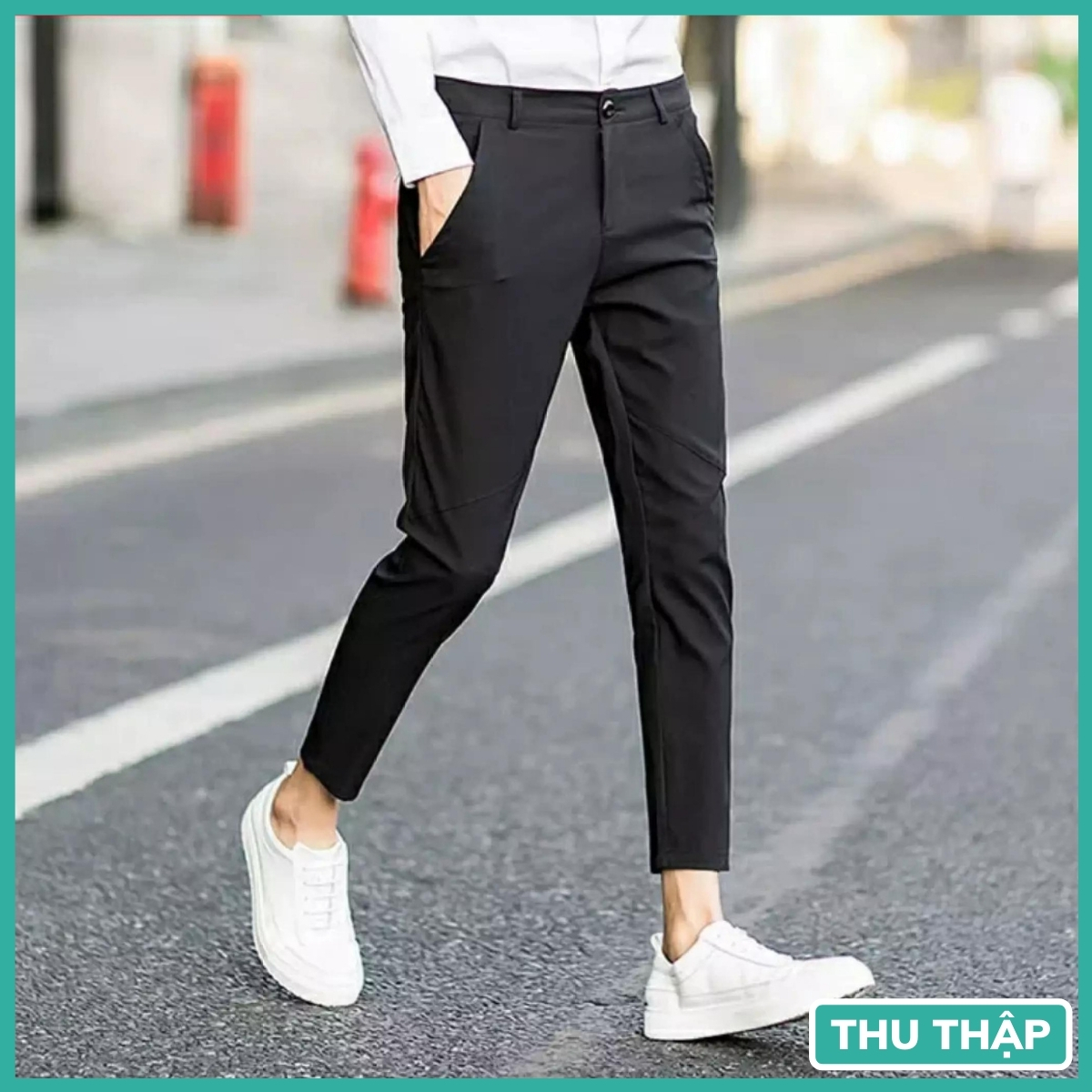 Quần tây nam màu đen dáng ôm côn vải co giãn 4 chiều chống nhăn, phong cách công sở