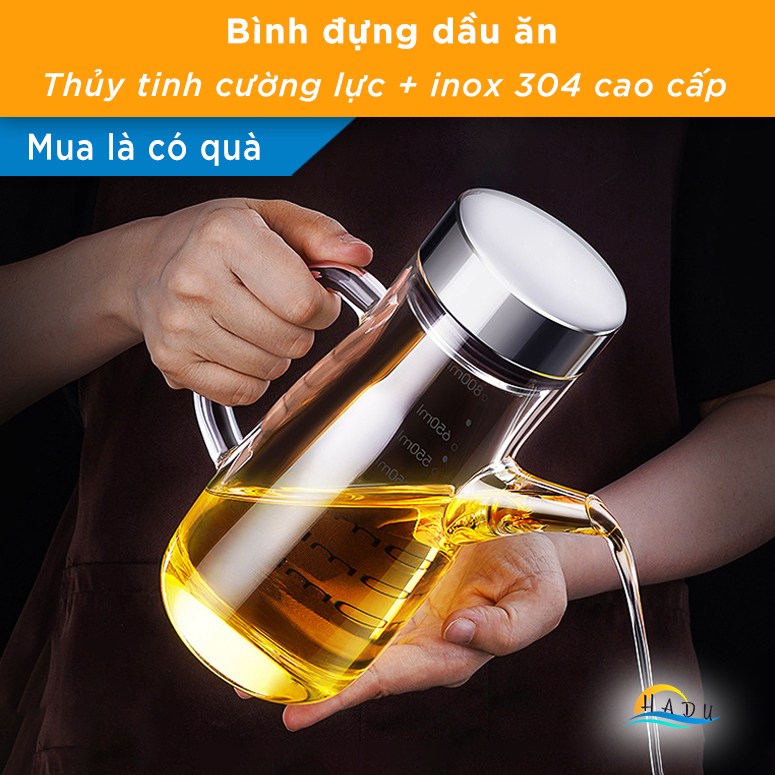 Chai bình lọ đựng dầu ăn thủy tinh có vòi nắp inox 800ml cao cấp đạt chất lượng đức ssgp