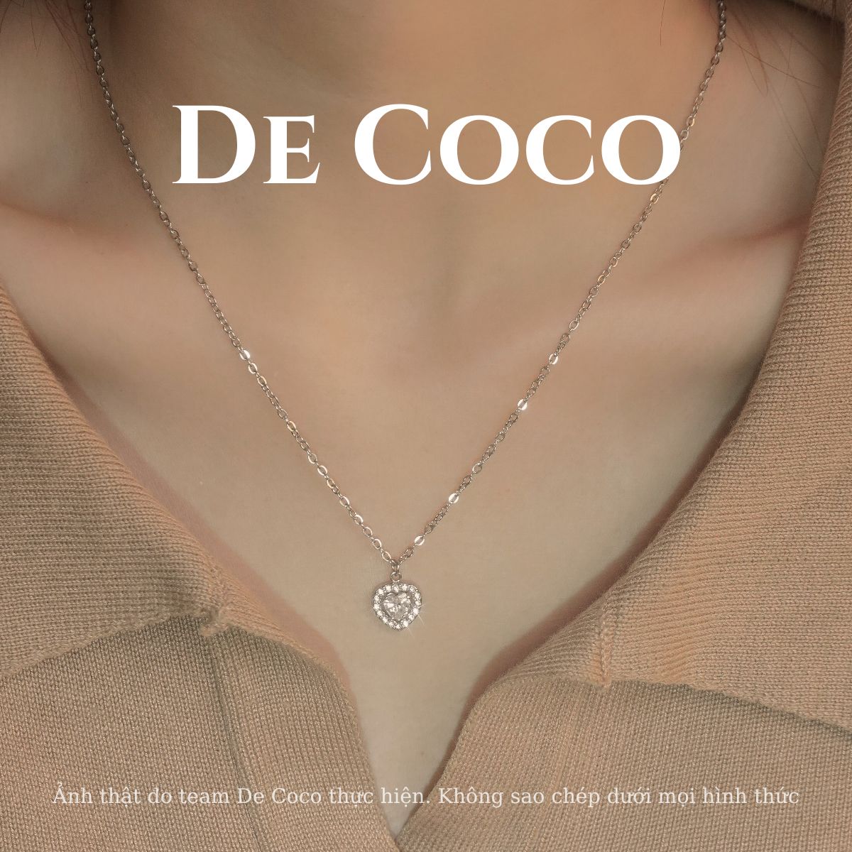 Không đen gỉ - vòng cổ, dây chuyền trái tim đính đá libi de coco