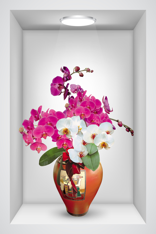 Tranh dán tường giả ô 3D lọ hoa đẹp 003 Kim sa nhiều mẫu