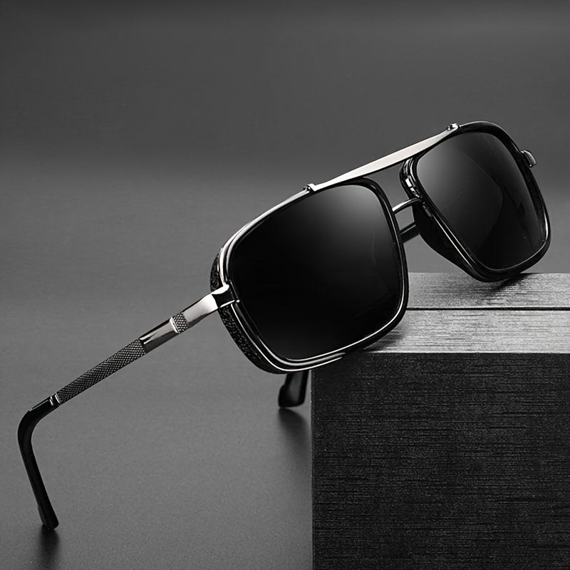 Men's Vintage UV400 Protectio Steampunk Polarized Rectangular Sunglasses