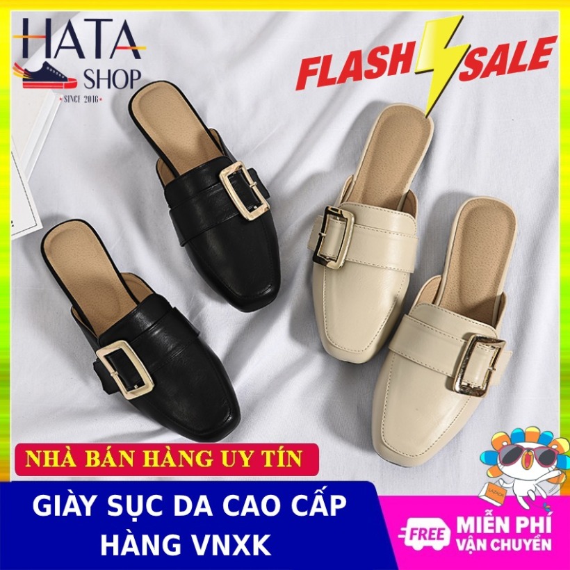 Giày sục nữ mũi vuông chất liệu da cao cấp phong cách Hàn Quốc chống nước, đế cao 3 cm mang êm chân, sang trọng phù hợp đi học, đi chơi, đi làm công sở giá rẻ