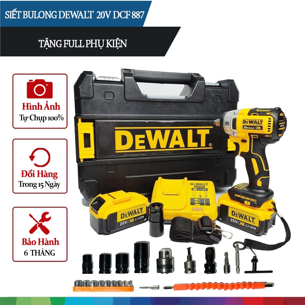 Máy siết bulong dewalt 20v max dcf 887 tặng full phụ kiện