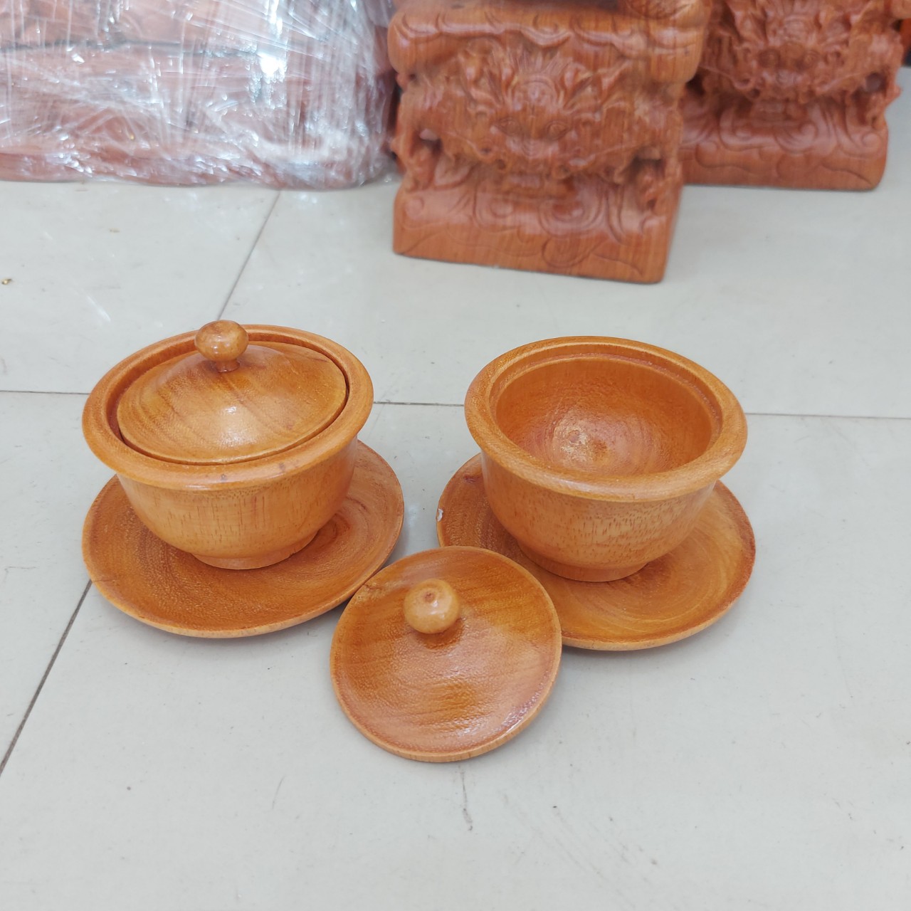 Cặp 2 ly nước thờ cúng gỗ gõ đỏ