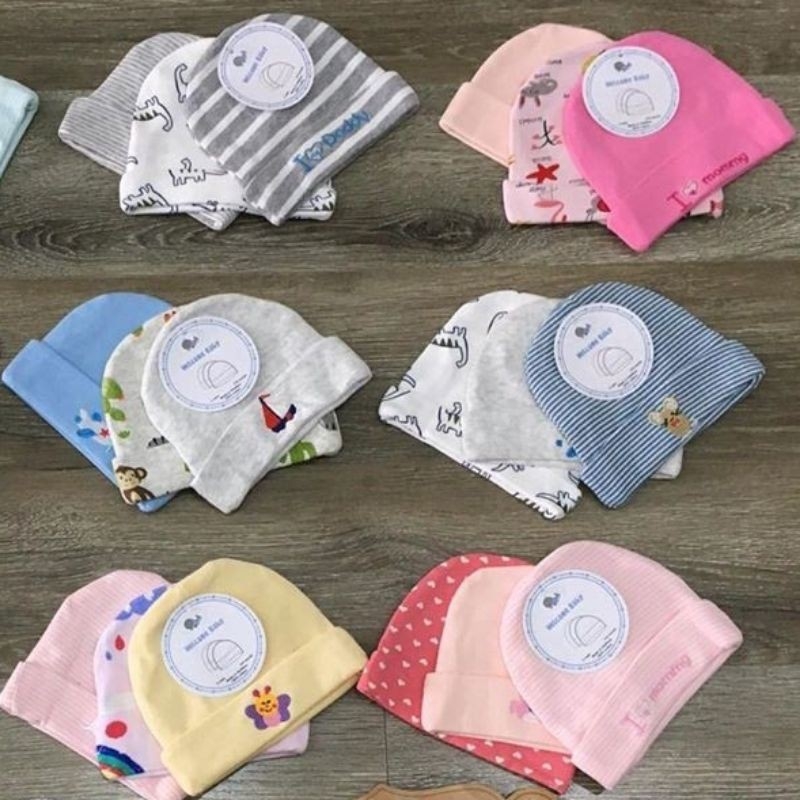 Set 3 mũ / nón chất liệu nỉ cotton thu đông cho bé 0-3 tháng