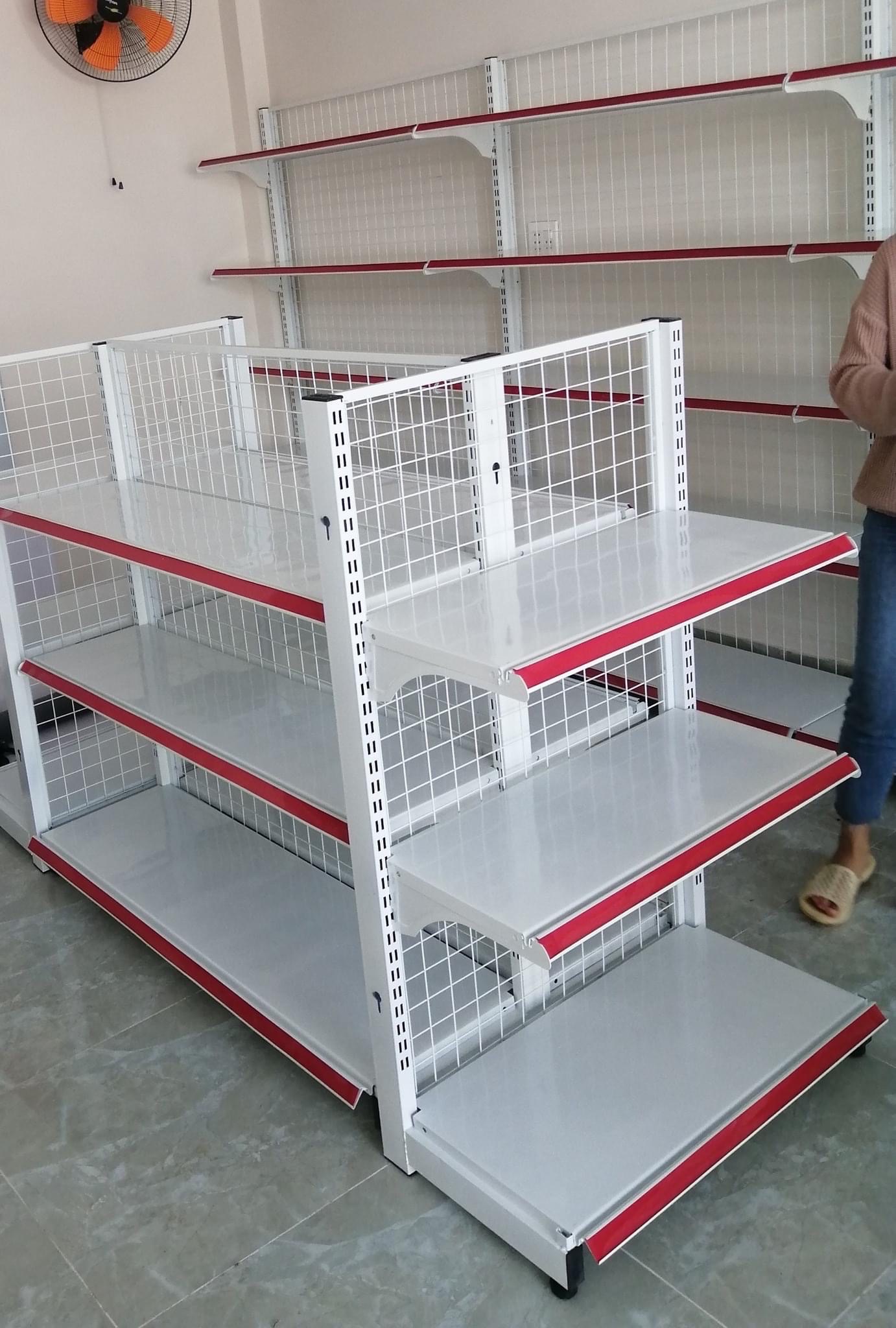 Kệ Siêu Thị Đôi 2 Mặt (Cao 1m5 x dài 1m2 x rộng 35cm x 3 tầng) Kệ siêu thị giá rẻ