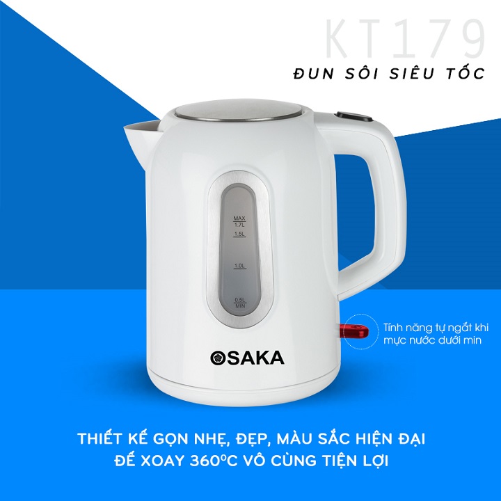 Bình đun siêu tốc 1.7 L OSAKA KT179 (Trắng)