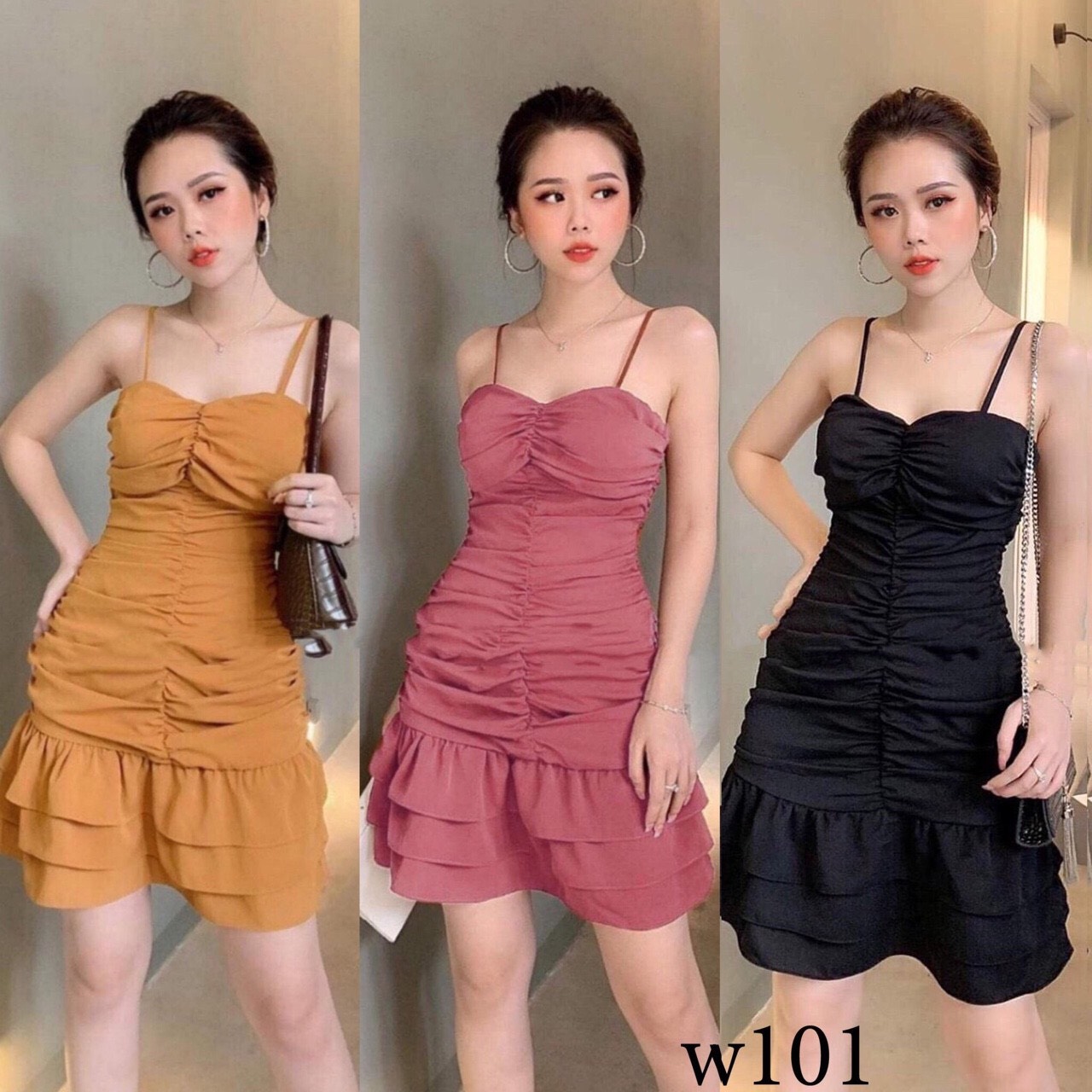 đầm xòe nhún 2 dây ( có mút ngực )