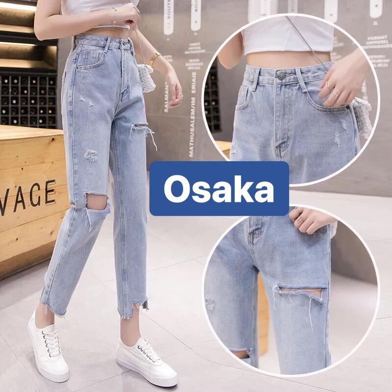 QUẦN JEAN BAGGY NỮ CHẤT BÒ XANH RÁCH KIỂU MỚI LƯNG CAO NÂNG MÔNG LADYNAGA OK-01 OSAKA FASHION