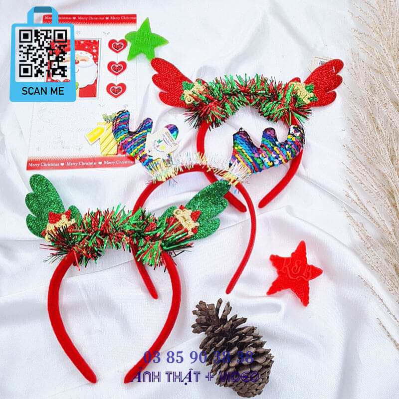 Cài tóc Noel nam nữ, băng đô Giáng Sinh trẻ em, phụ kiện tóc Merry Christmas sừng nai hươu tuần lộc hoa tuyết rung rinh - thương hiệu Vợ Chồng Tôi