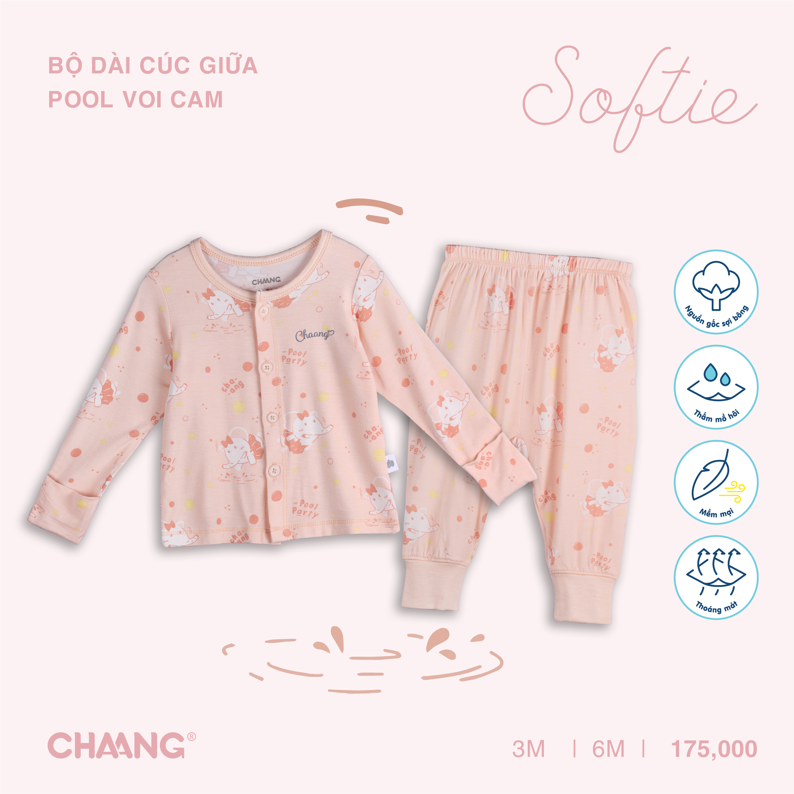 [CHAANG] Bộ dài cúc giữa sơ sinh Pool Chaang
