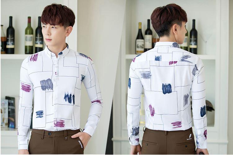 Áo sơ mi nam vải lụa in họa tiết trẻ trung SM7