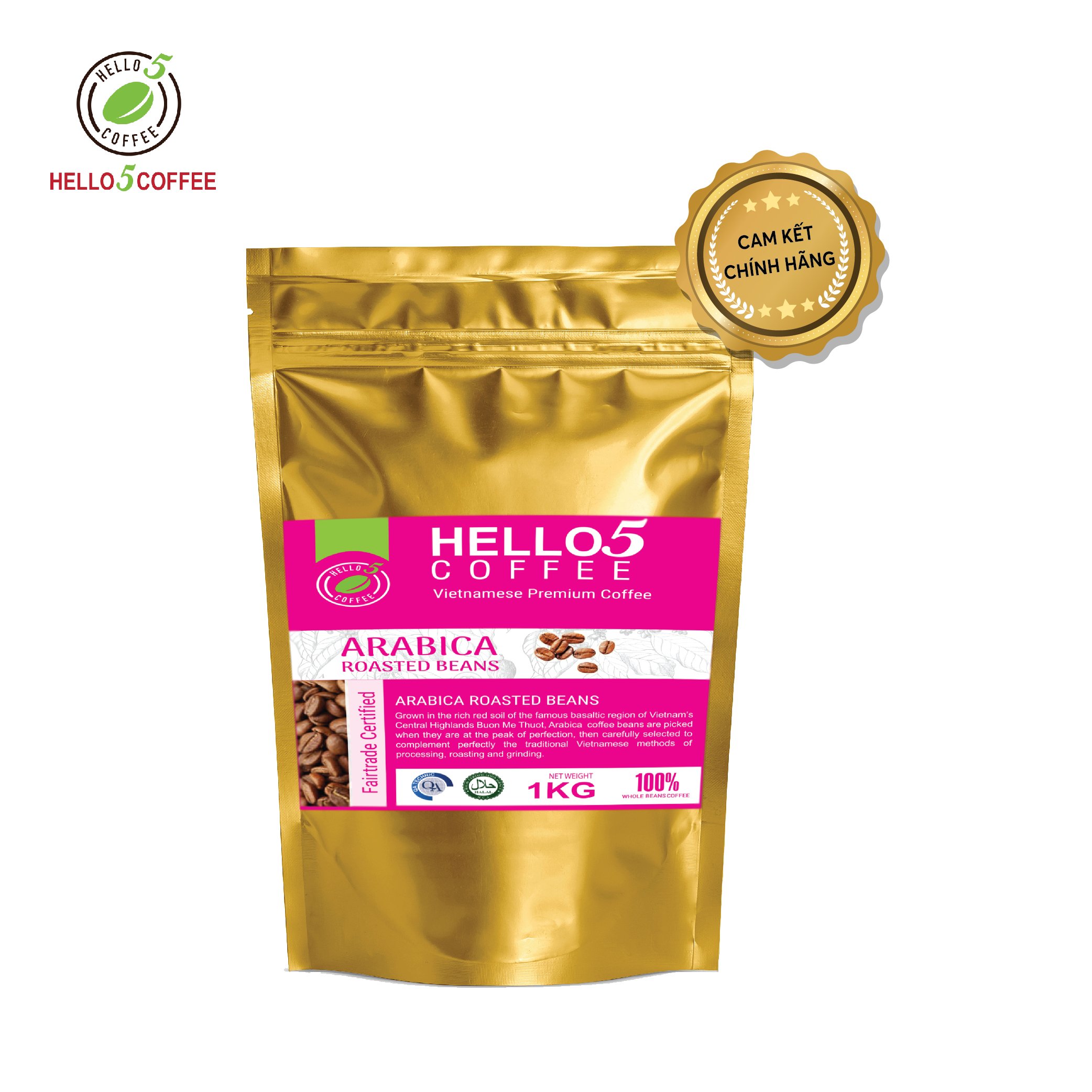 Cà phê hạt nguyên chất Arabica Hello 5 Coffee - Gói 1kg
