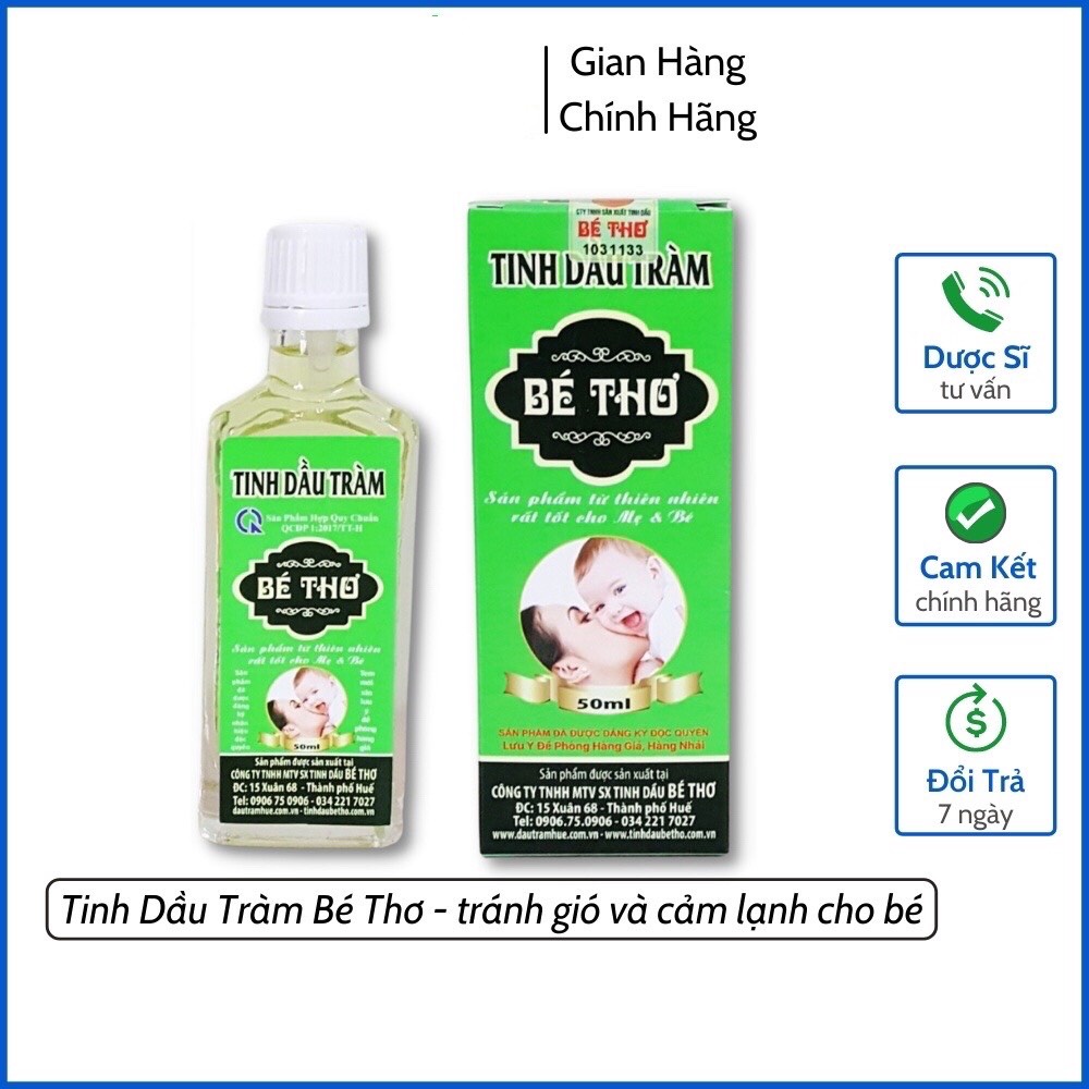 Tinh Dầu Tràm Bé Thơ 50ml Tinh Dầu Tràm Huế Nguyên Chất Nguyên Liệu 100% Tự Nhiên Tinh Dầu Tràm Cho Bé Chính Hãng