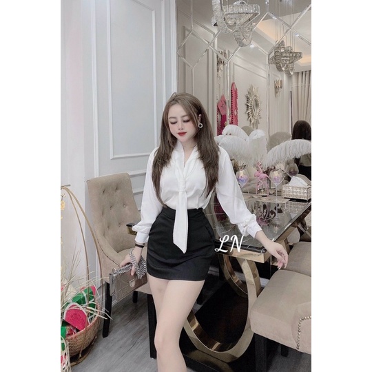 Áo sơ mi lụa vạt nơ - áo sơ mi công sở