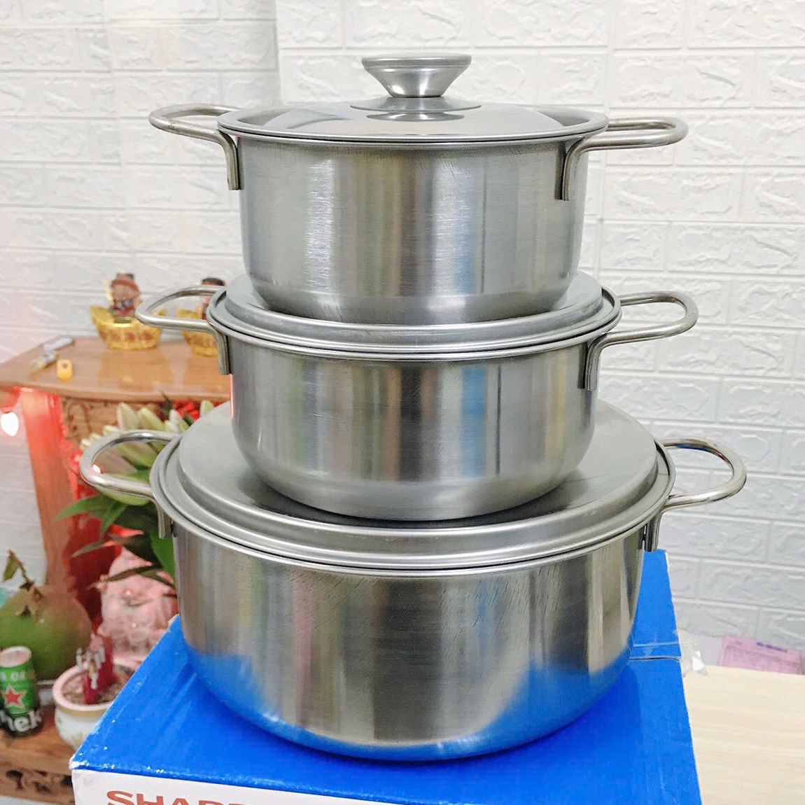 (Dùng Được Bếp Từ )Bộ 3 Nồi Inox Cao Cấp (3 Size 16CM-18CM-24CM ). Bộ 3 Nồi Sony Đa Năng