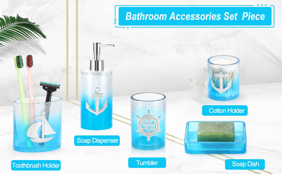 Bộ đồ dùng nhà tắm set 5 món hình mỏ neo