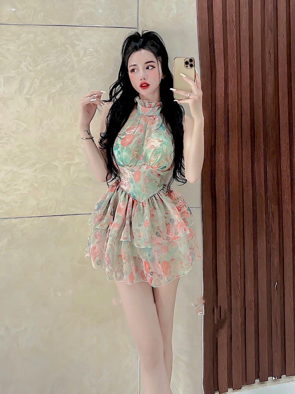 Đầm voan hoa cổ yếm xinh mẫu mới ldt822 c999